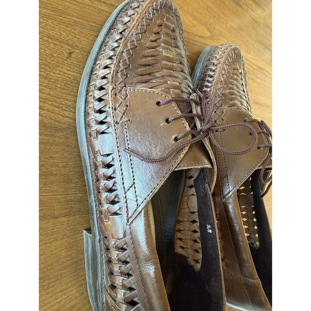 Vintage 90s St Johns Bay Woven Leather Oxford Huarache Shoes Mens 10 M Brown